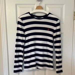 Ralph Lauren Navy and White Striped Long Sleeve Tee